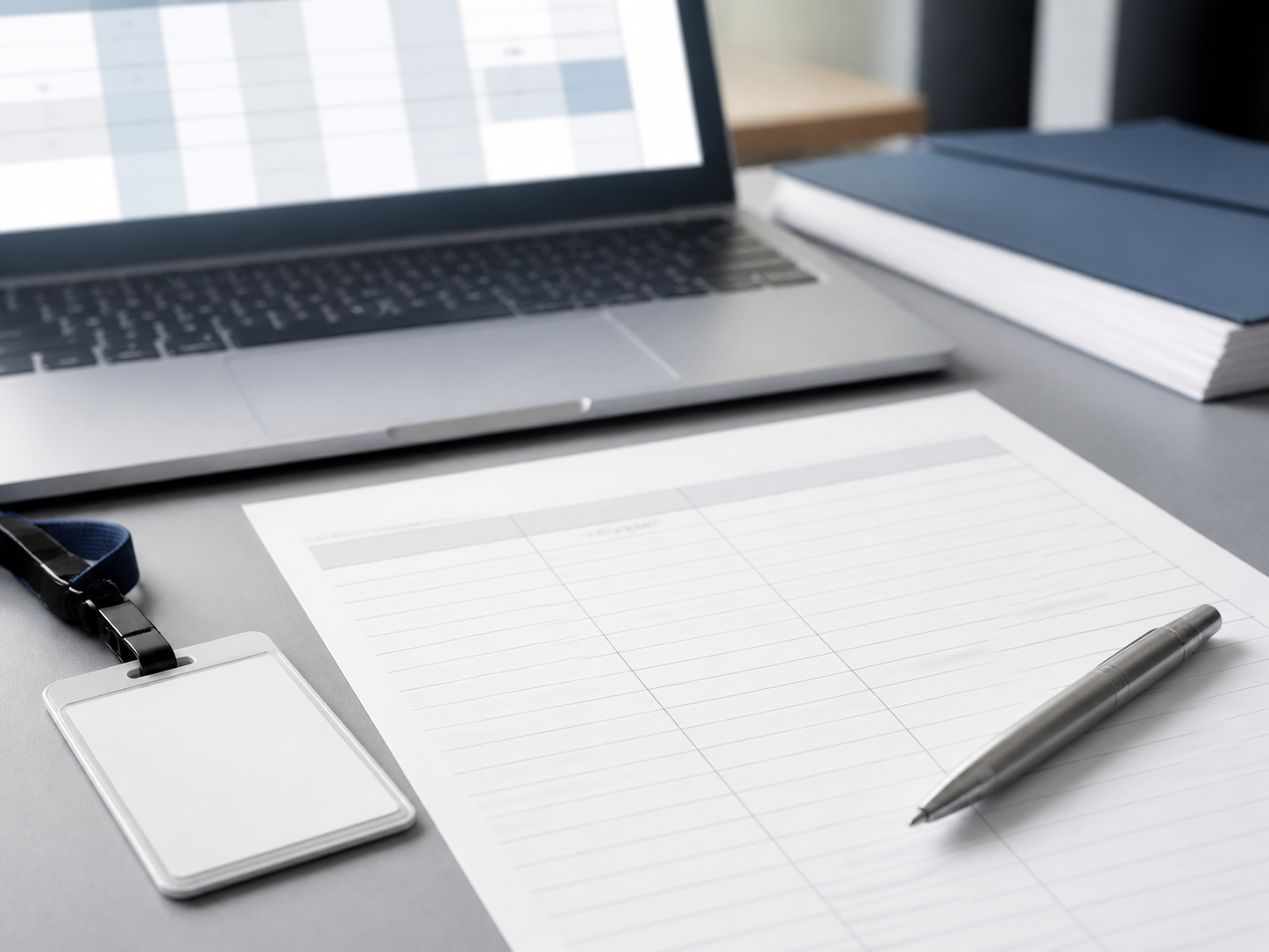 Checklist de conferência de jornada ao lado de computador e documentos de RH.