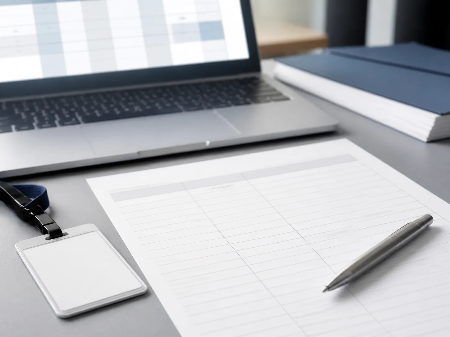 Checklist de conferência de jornada ao lado de computador e documentos de RH.